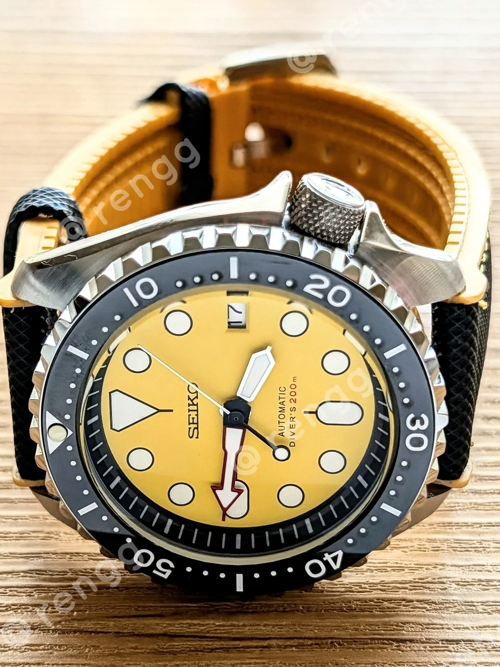 42mm Automatic Seiko Black Yellow  Diver's Mod Watch Sapphire